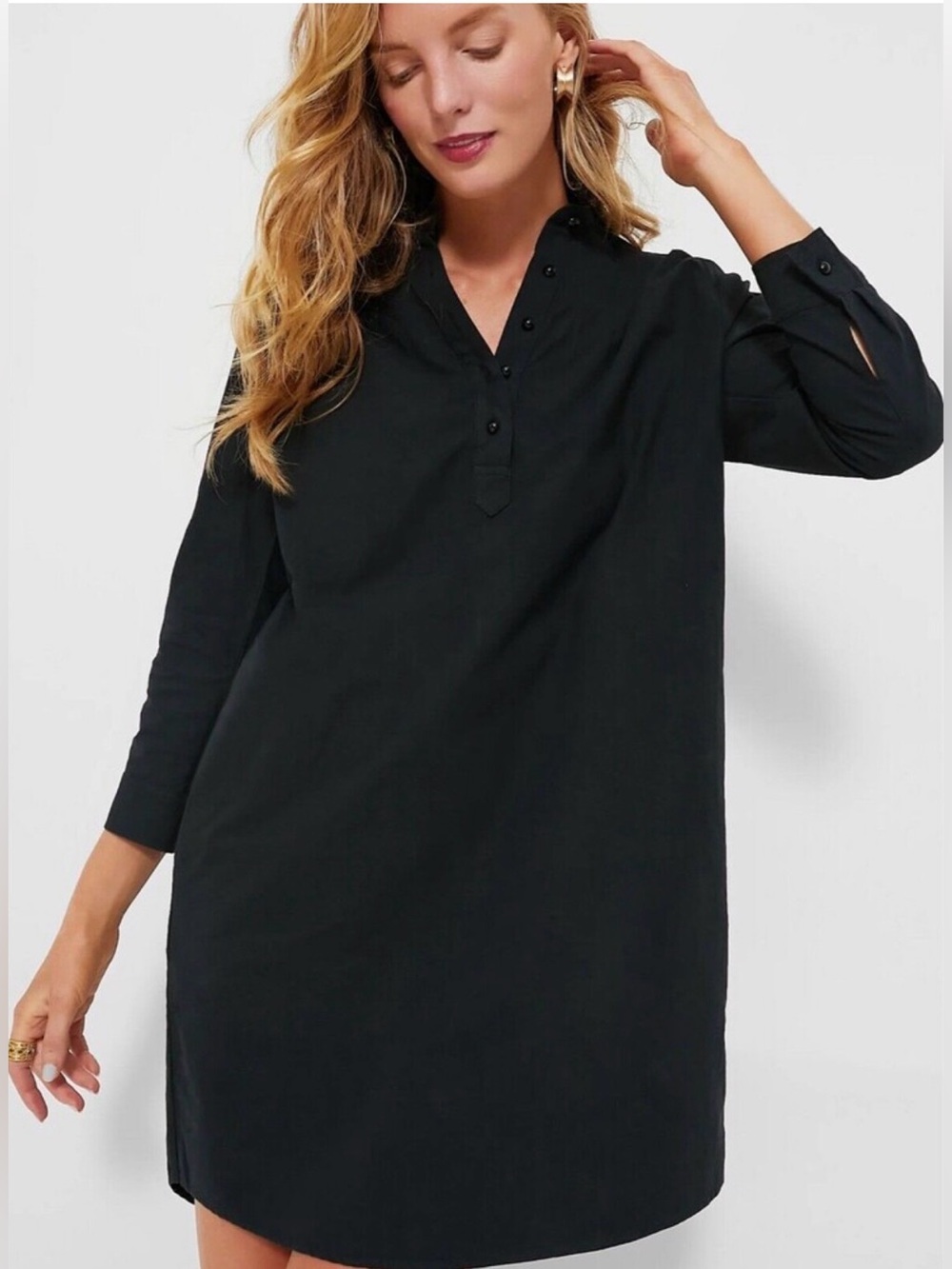 Tuckernuck Polly Mini Dress Black Cotton Collared Shift Large NWT